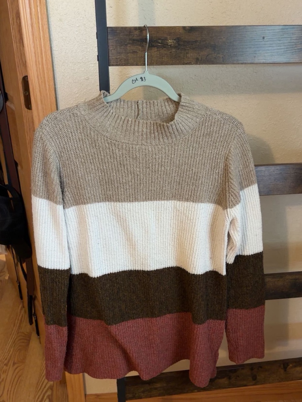 Striped Knit Pullover Sweater - Neutral & Rose Tones